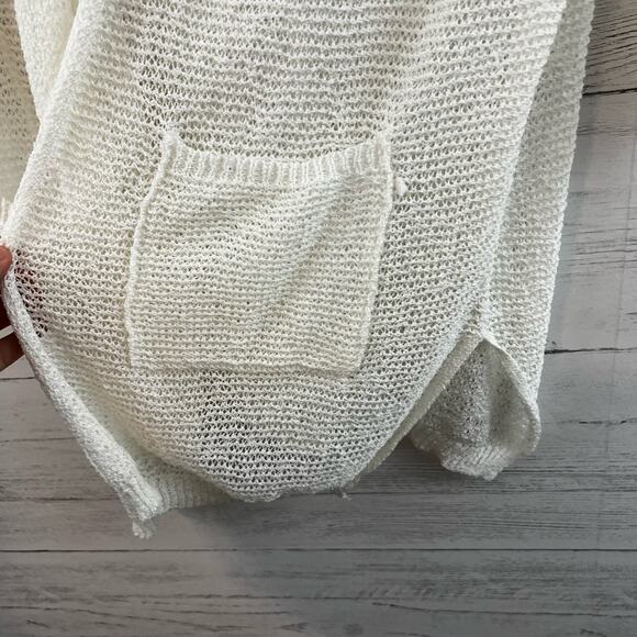 Ye Mak White Open Knit Pocket Cardigan Size M/L - Picture 6 of 7